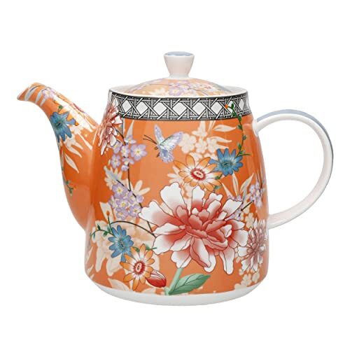 London Pottery Keramische klokvormige filtertheepot, koraal bloemen, 1 l, geëtiketteerd