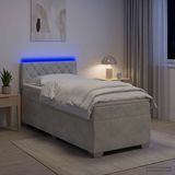 vidaXL Boxspringbed met matras en LED-verlichting, lichtgrijs, 100 x 200 cm, fluweel