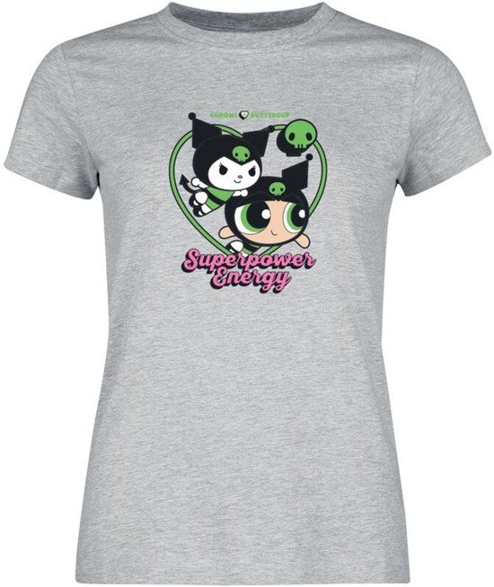 Hello Kitty Hello Kitty & Powerpuff Girls - Superpower Energy Dames T-shirt - gemêleerd grijs - XL