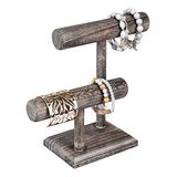 Ikee Design 2 Tier Houten Sieraden Armband Horloge Display Toren, Bangle Scrunchie Ketting Houder Opslag Stand, 7,9 "B x 4,3" D x 9,4 "H, Koffiekleur