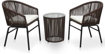 vidaXL 3-delige Bistroset met kussens PVC-rattan bruin