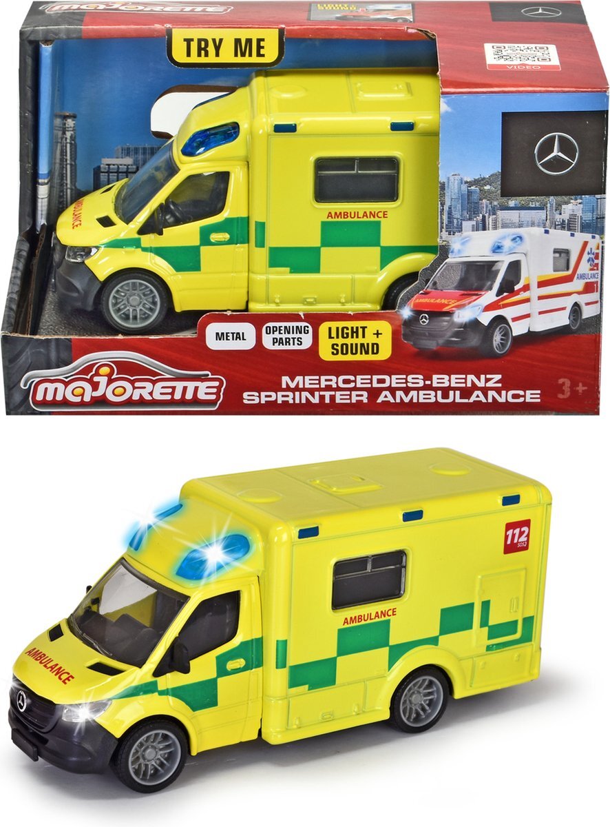 MAJORETTE Grand Series - Mercedes-Benz Sprinter Ambulance BE - Metaal - Licht en Geluid - 12,5 cm - Speelgoedvoertuig