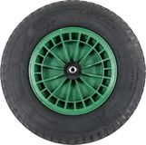 FORT Kruiwagenwiel 400x100mm met 4PLy luchtband, kunststof velg Groen, aslengte 130 mm en Ø 20mm