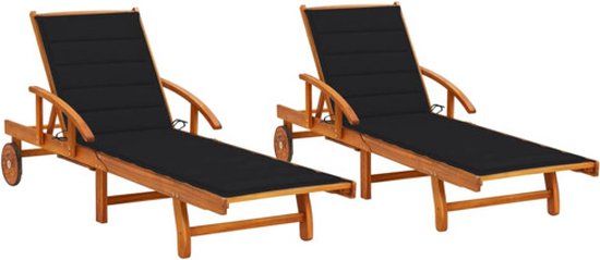vidaXL Ligstoelen met kussens massief acaciahout