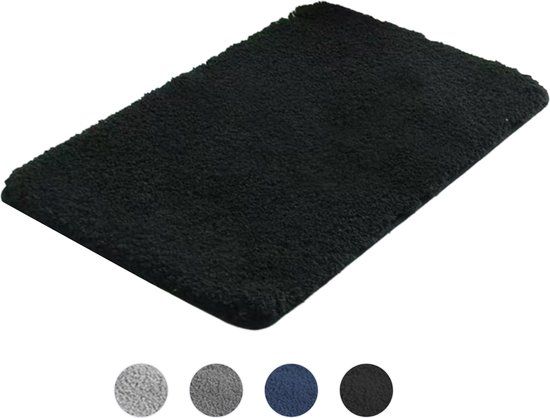 AKSA Home® Badmat 50x80 cm - Zwart - Antislip - Hoogpolig