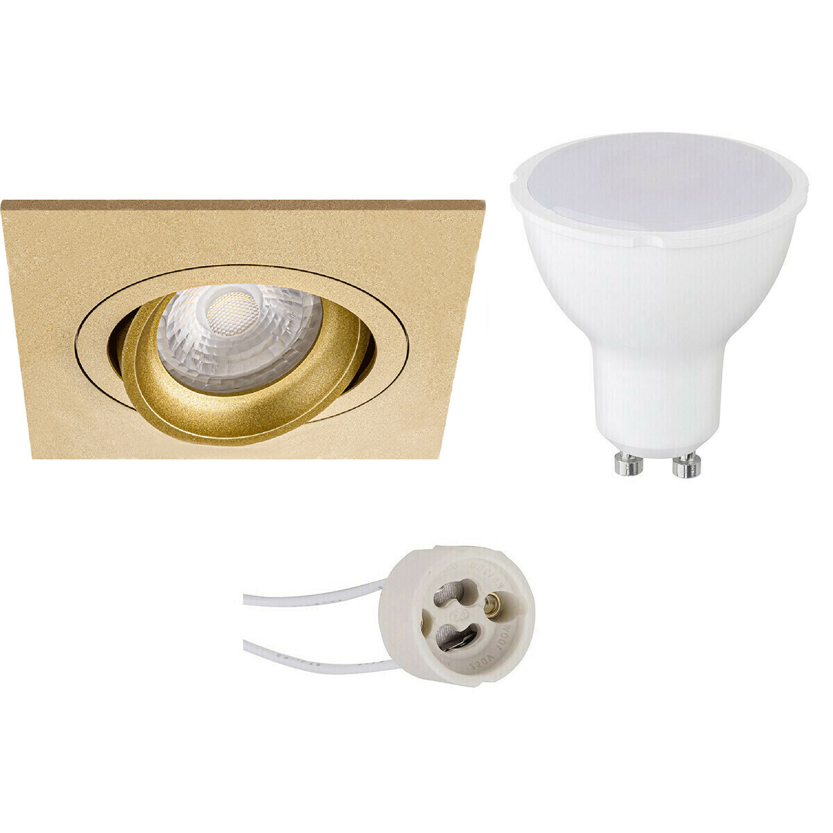 BES LED Voordeelset LED Spot Set - Pragmi Borny Pro - GU10 Fitting - Inbouw Vierkant - Mat Goud - 6W - Helder/Koud Wit 6400K - Kantelbaar - 92mm