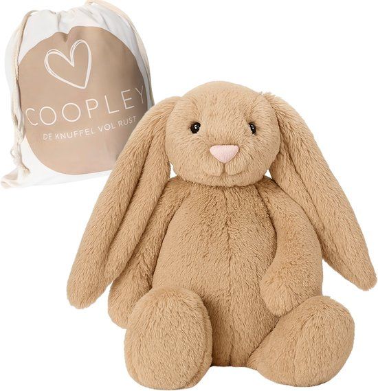 Coopley L&K Global Partners Verzwaringsknuffel 2Kg - Coco Konijn - Weighted Stuffed Animal - Sensorisch Speelgoed - Voor Kinderen En Volwassenen - Bruin - Met Canvas Opbergtas