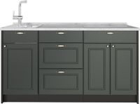 Vicco Keukenblok Fame-Line, Groen-Goud Landhuis, 150 cm, WB Marmer