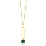 ZINZI gold plated zilveren ketting met lange ovale hanger en bungelende groene cateye in bolvorm 40-45cm ZIC2420