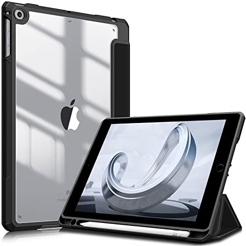 Fintie Hybride Hoes Compatibel met iPad 6e Generatie (2018) / 5e Gen (2017) 9,7 inch - Schokbestendige Afdekking met Transparant Harde Schaal Achterkant Beschermhoes Penhouder, Zwart