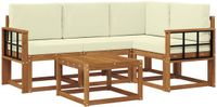 vidaXL Hoek loungeset 4 zitplekken Acacia hout Naturel en crème