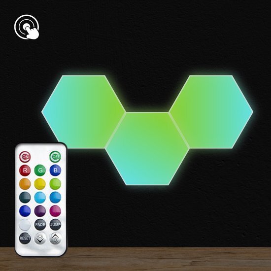 HappyLEDS HappyLEDS® - Hexagon LED Lights Touch - Uitbreidingspakket – RGB Led Paneel Dimbaar - Sfeerverlichting Binnen – LED verlichting 3 Stuks