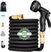 Tuyau d'arrosage flexible, 25 mètres, extensible, avec buse et adaptateur, adapté à l'irrigation de jardin, noir