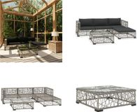 vidaXL 5-delige loungeset met kussens poly rattan grijs