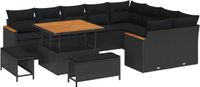 vidaXL Tuinbank Set 12 st 9-aantal zitplaatsen Zwart Poly Riet