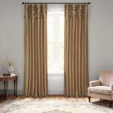 HPD Half Price Drapes PDCH-KBS8-84-RU Ruched Vintage Textured Faux Dupioni Zijden Gordijn (1 Panel), 50 X 84, Vlas Goud
