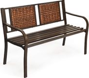 Merkloos / Sans marque Tuinbank parkbank, terrasbank met rotan rugleuning en gebogen armleuning, ijzeren bank van stalen frame voor indoor tuin balkon