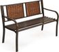 Merkloos / Sans marque Tuinbank parkbank, terrasbank met rotan rugleuning en gebogen armleuning, ijzeren bank van stalen frame voor indoor tuin balkon
