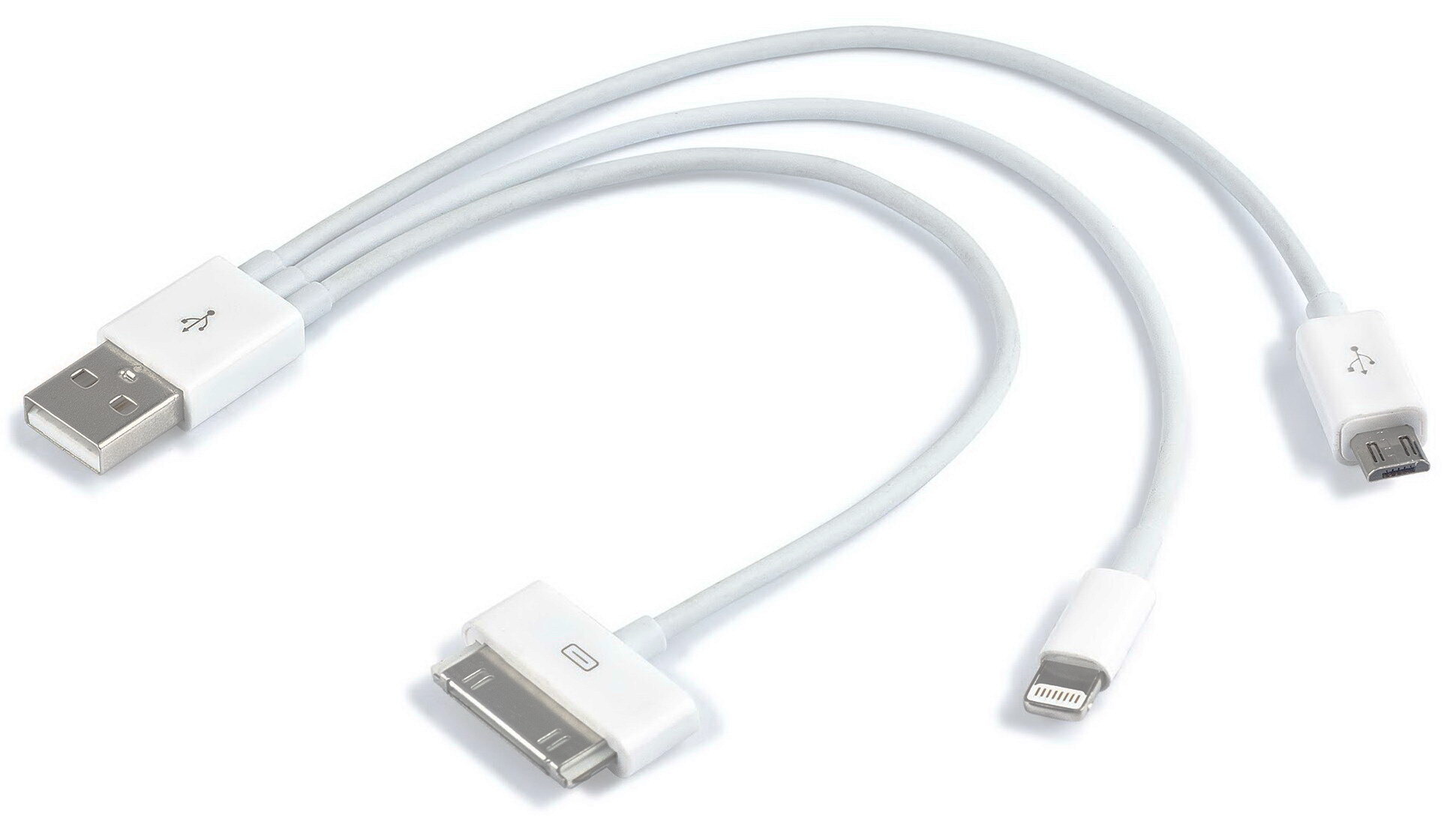 Jupio Handige 3 in 1 USB kabel - Apple 30pins, Apple Lightning en microUSB Handige 3 in 1 USB kabel - Apple 30pins, Apple Lightning en microUSB