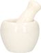 Merkloos Vijzel met stamper - wit - keramiek - D9 cm - marmer look - zware kwaliteit - keuken artikelen