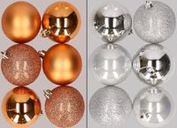 Merkloos / Sans marque Billiet - Vanlaere 12x stuks kunststof kerstballen mix van koper en zilver 8 cm