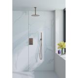 Fortifura Calvi Inbouw Regendoucheset - thermostatisch - plafondarm - 30cm - hoofddouche - staaf handdouche - gladde doucheslang - PVD - geborsteld koper