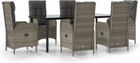vidaXL 7-delige Tuinset met kussens poly rattan zwart en grijs