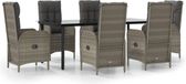 vidaXL 7-delige Tuinset met kussens poly rattan zwart en grijs