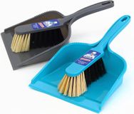 MR.SIGA Veegset met zelfsluitende schep, bezem en stofschep, set van 2 stuks, blauw en grijs
