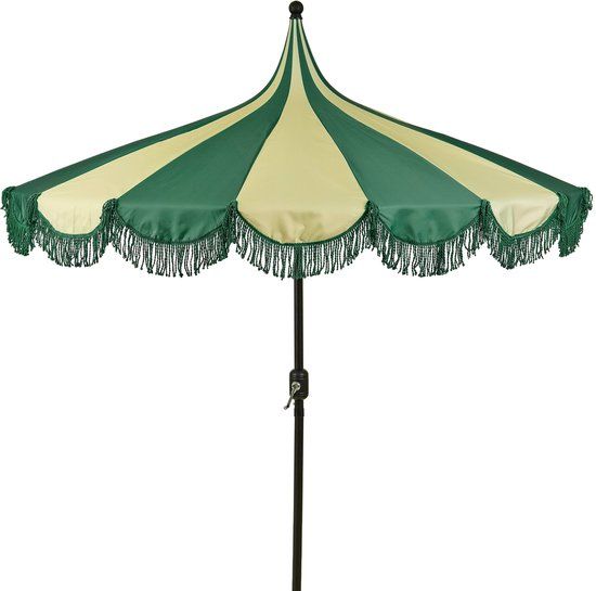 Mica Decorations Kim Striped Parasol with Carrying Bag - Pole Parasol 238 x Ø235 cm - Garden or Balcony Parasol - Polyester, Steel - Dark Green
