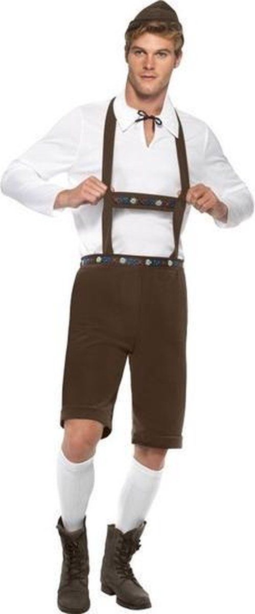 Smiffys Oktoberfest Lederhosen Heren - Bruin - Maat L (52-54) - Bierfeest Kostuum