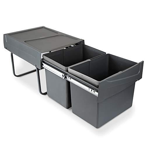 Emuca - Kitchen Recycling Container, 2 x 15 L, bodembevestiging, handmatige afzuiging, staal en kunststof, antracietgrijs