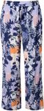 Ulla Popken - Dames - Broek Rose bloemenprint wijde pijpen elastische tailleband - Inktblauw - Maat 54+
