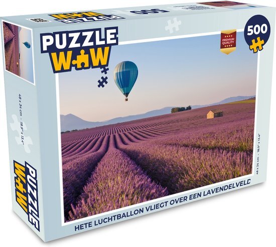 MuchoWow Puzzel Hete luchtballon vliegt over een lavendelveld - Legpuzzel - Puzzel 500 stukjes