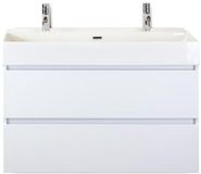 BES LED Maxx XL Badmeubelset 100 cm - Wit Hoogglans - Wastafel Kube 2 Kraangaten