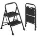 Escabeau pliant en acier pour maison bureau jardin, Noir / 2 marches