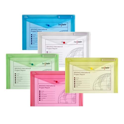 Snopake Polyfile Document Bag - Polypropylene - Folio - 5 Pack - Assorted Colors