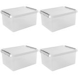 Sunware Comfort Line Opbergbox Set van 4 36L – 50x40x26cm – Transparant Metaal – Ruimtebesparend – Opbergbox