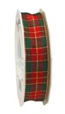Präsent GLASGOW 25 mm 25 m band met draad, gouden rand, rood/groen