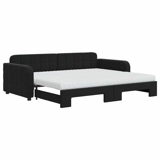 vidaXL Slaapbank met onderschuifbed en matrassen 90x200 cm fluweel zwart