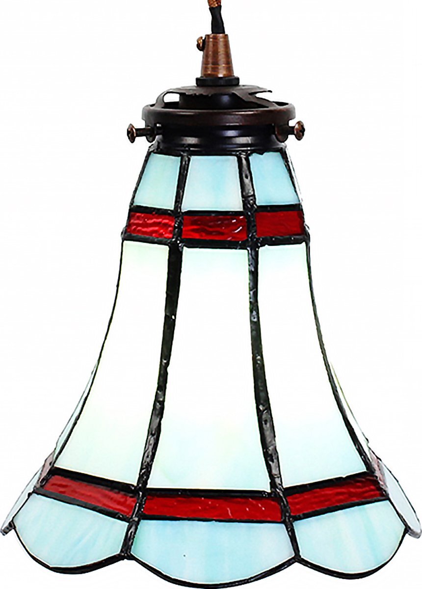 HAES deco - Tiffany Hanglamp Ø 15x115 cm Blauw Rood Glas Metaal Rond Hanglamp Eettafel Hanglampen Eetkamer Glas in Lood