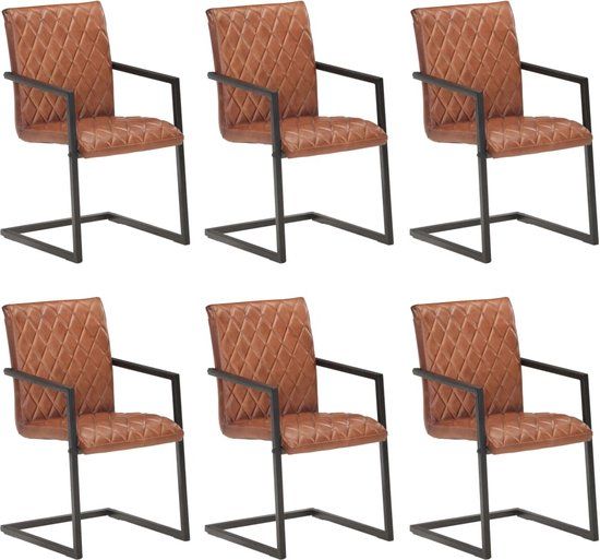 vidaXL Eetkamerstoelen 6 stuks echt leer bruin