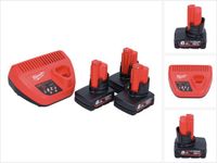 Kit Milwaukee M12 NRG-603 starterset 3x 12 V 6,0 Ah Li-Ion accu + C12 C oplader
