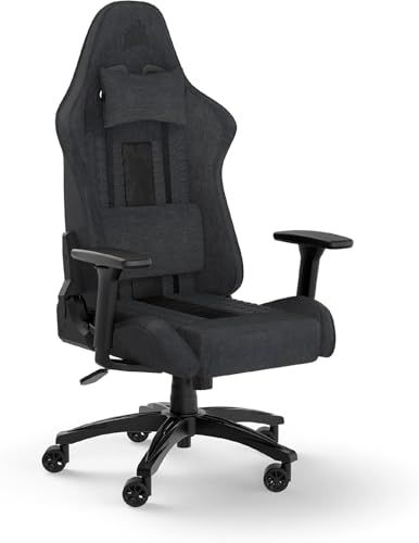 Corsair TC100 RELAXED Gamingstoel, stof, op autosport geïnspireerd design, lendenkussen, afneembaar nekkussen van traagschuim, grijs en zwart