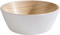 APS Frida Melamine kom bijna onbreekbaar, mueslikom, Ø 15 cm x H 5,5 cm, snackkom, stapelbaar, binnenkant houtlook, buitenkant wit, vaatwasmachinebestendig