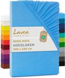 Lavea® Hoeslaken 200x220 cm – 100% Katoen, Zacht en Ademend – Geschikt voor Matrassen tot 35 cm – Jersey met Elastiek Rondom – Hemelsblauw