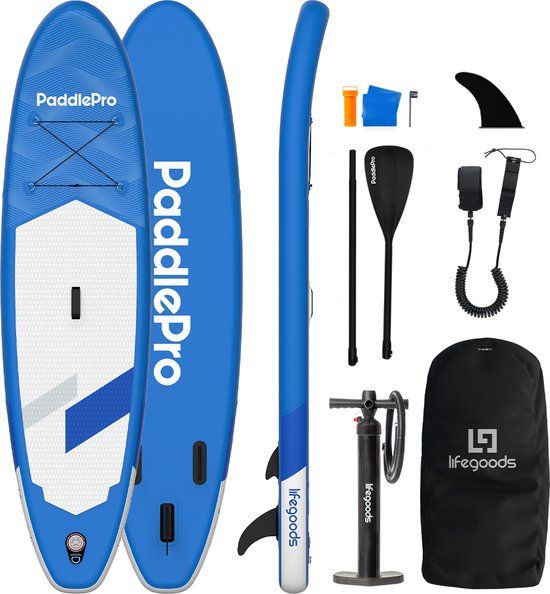 LifeGoods SUP Board Allround Compact - 100 KG Draagkracht - 300 x 76 cm - Opblaasbaar - Compleet SUP pakket - Blauw