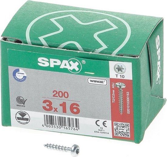 ABC-Spax Spaanplaatschroef - 3,0 x 16 mm - 200 stuks - Bolkop - Torx - Staal