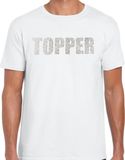 Bellatio Decorations Glitter Topper t-shirt wit met steentjes/ rhinestones voor heren - Glitter kleding/ foute party outfit XXL