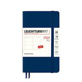 LEUCHTTURM1917 367672 weekkalender, softcover, pocket (A6) 2024, 12 maanden, marineblauw, Engels